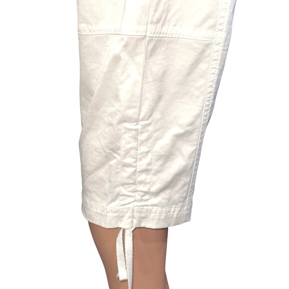 Chicos Zenergy White Cotton Capri Pants Drawstring Hem Side Zip Pockets Size 1 - Picture 6 of 12